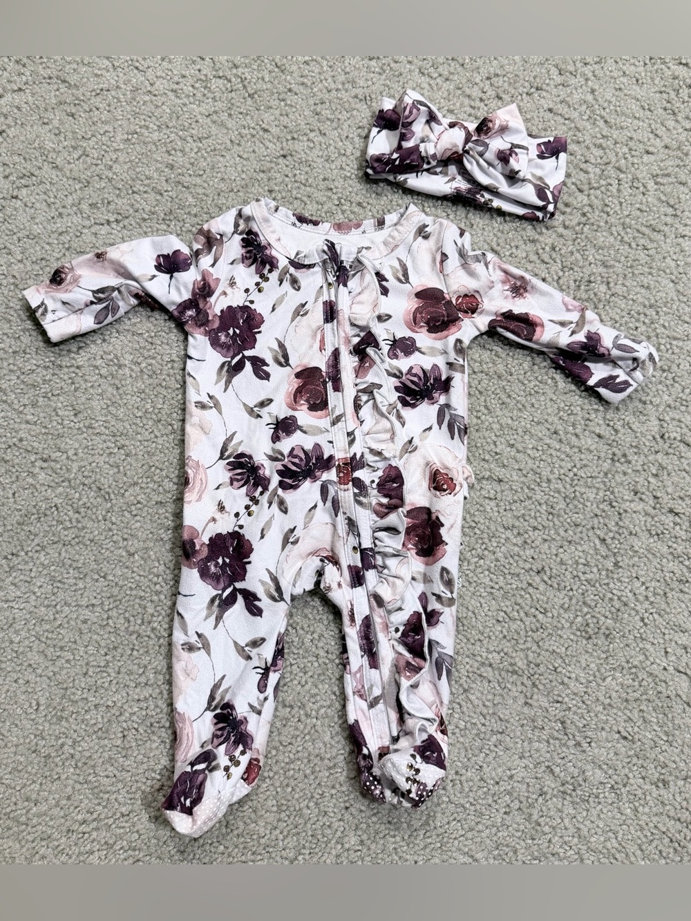 Caden Lane Demi’s Dusty Purple Floral Footie & Bow